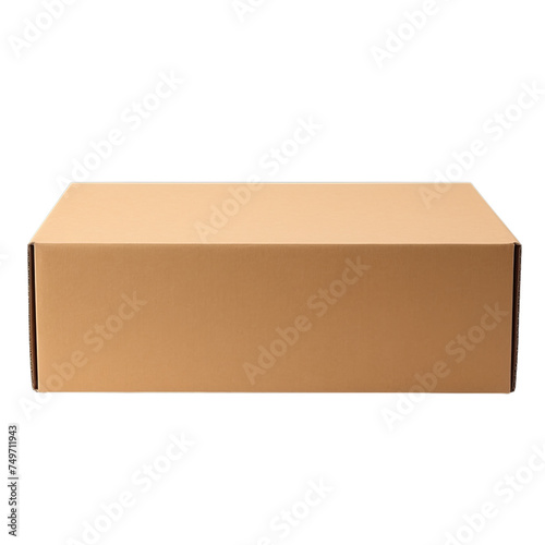 Blank cardboard mailer box isolated on transparent background, png