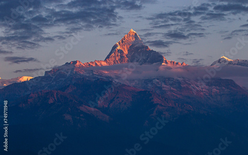 Landscape view of Mount Machhapuchre  range in Pokhara  Nepal.