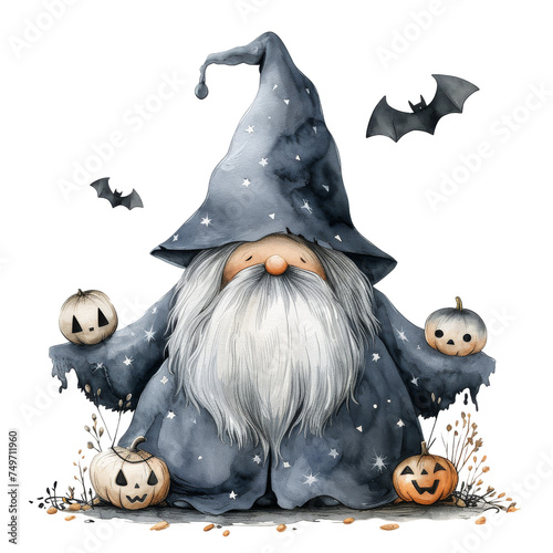 Watercolor cute gnome Halloween on Png background. generative ai photo