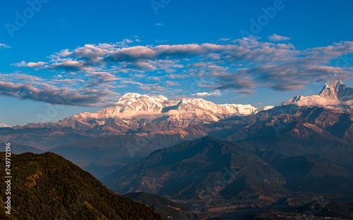 Landscape view of Mount Annapurna range in Pokhara, Nepal. photo