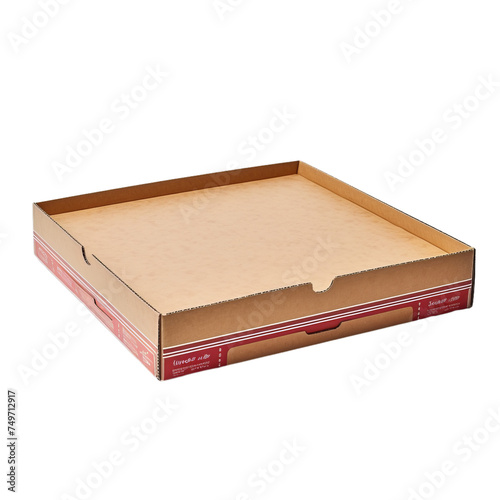 Blank blank cardboard pizza box isolated on transparent background, png