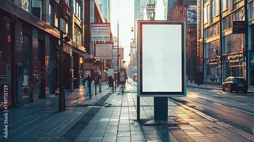 white blank advertising billboard. street mockup panel. digital lightbox poster ad banner board. bus shelter advertising photo