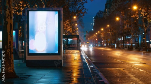 white blank advertising billboard. street mockup panel. digital lightbox poster ad banner board. bus shelter advertising