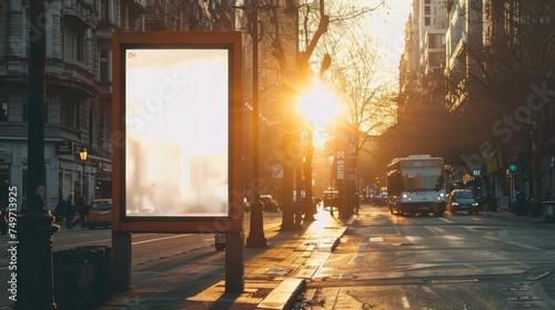 white blank advertising billboard. street mockup panel. digital lightbox poster ad banner board. bus shelter advertising © Mark Pollini
