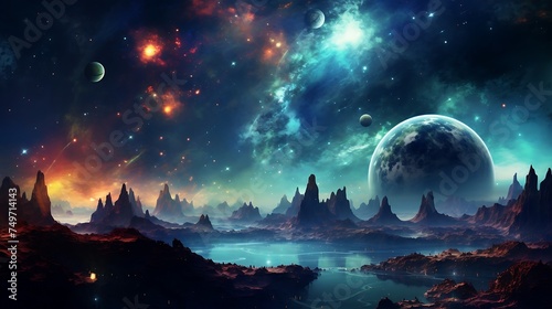 Planets and galaxy  science fiction wallpaper. Beauty of deep space.