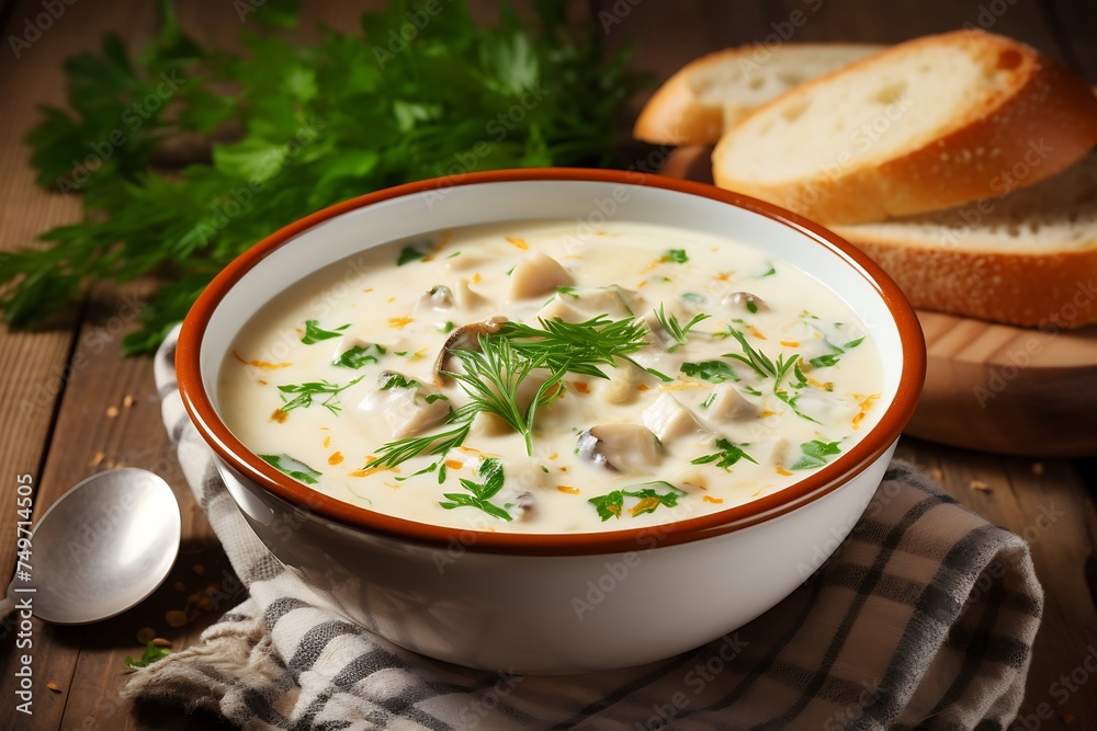 Chowder on a wooden background. Selective focus. Chowder on a wooden background. Selective focus.