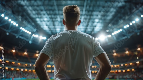 Determined Soccer Player Facing Stadium Lights Before Match