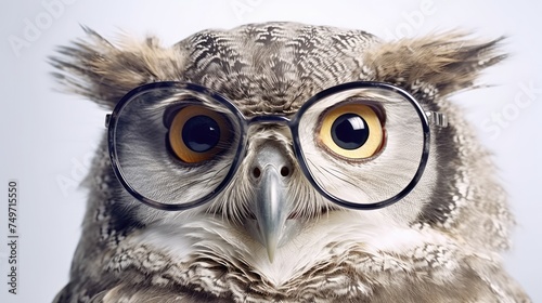 Photo of an owl wearing glasses.isolated on white © andri