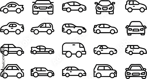 Automobile and car dealer editable stroke outline icon isolated on white background flat vector illustration photo