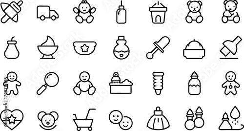 Baby care editable stroke outline icons set 