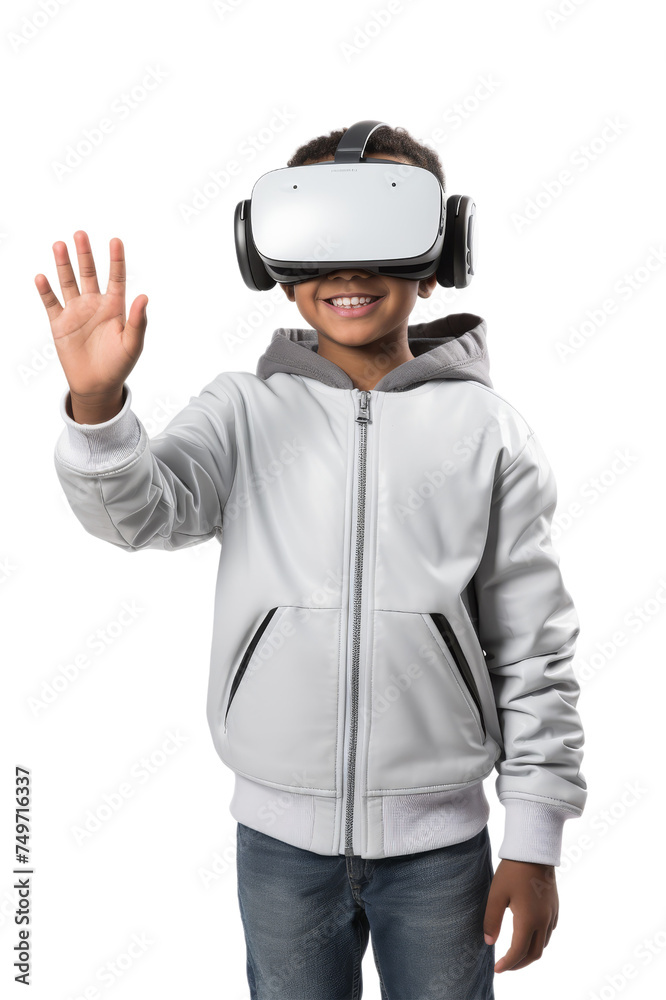 Young person wearing an augmented virtual reality headset isolated on transparent background. Young person wearing an augmented virtual reality headset isolated on transparent background.