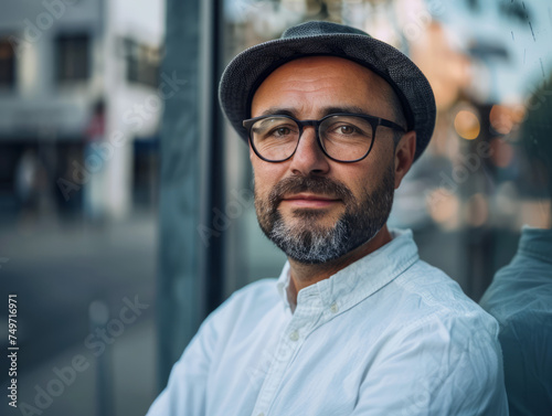 Stylish Man with Beard and Glasses Wearing a Flat Cap
