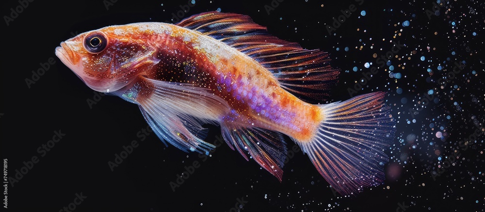 Fototapeta premium A Glithead fish is swimming gracefully in water, its shiny scales catching the light against a dark background. The water appears slightly salty, creating a natural habitat for the fish.