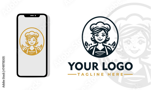 Fimale Chef Vector Illustration Logo Love Mom app design Cute Romantic vector for Greeting Day Chef Mom Restourant