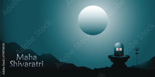 illustration of Lord Shiva lingam on full moon light.