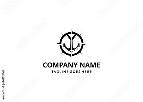 Compass logo design vector illustration and anchor logo template. Vector Design Isolated on White Background.