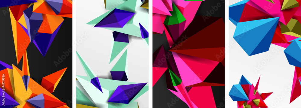 Set of triangle geometric low poly 3d shapes posters Set of triangle geometric low poly 3d shapes posters