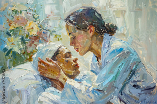  Compassionate Caregiver Comforting Patient in a Sunlit Room