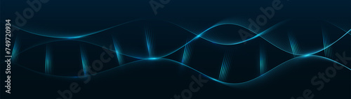 DNA molecules. Genetic biotechnology. Abstract blue glowing wavy lines pattern. Illustration vector photo