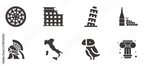 Icons set Italian Cuisine and culture. Flat icons that represent Italy. photo