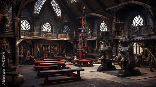 A gym with a Game of Thrones theme, featuring medieval fantasy workouts and castle-like decor. photo