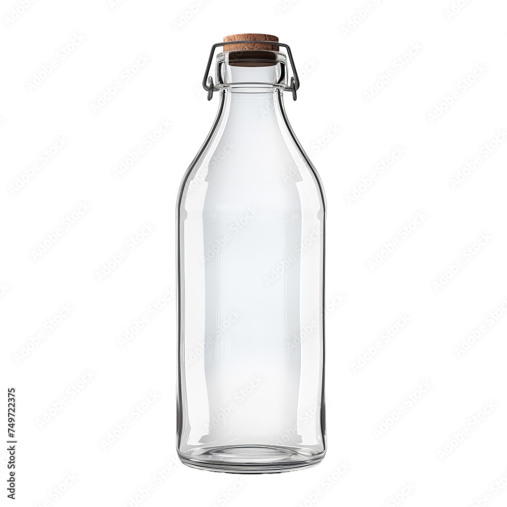 A blank glass bottle with a swing-top lid isolated on transparent background, png