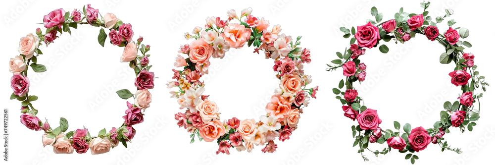 Collection of PNG. Roses and flowers floral wreath or picture invitation greeting card mockup with empty blank space template isolated on a transparent background. Collection of PNG. Roses and flowers floral wreath or picture invitation greeting card mockup with empty blank space template isolated on a transparent background.
