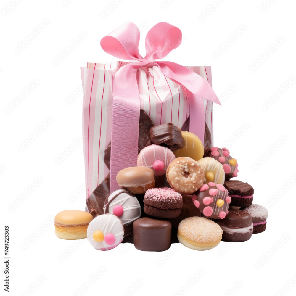 Sweets and chocolates in a gift box Isolated on transparent background Sweets and chocolates in a gift box Isolated on transparent background