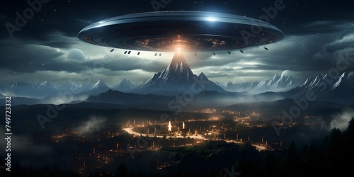 alien ship in night sky, very detailed