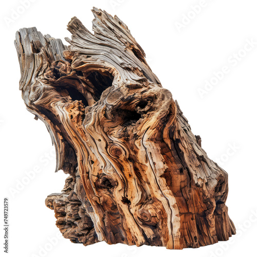 Tree trunk with carvings Isolated on transparent background