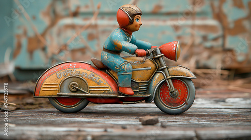  Vintage tin motorcycle or motorbike with cute bilker photo