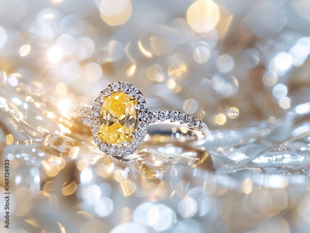 Generative AI : Wedding ring with yellow and white diamonds Jewelery with gemstone Generative AI : Wedding ring with yellow and white diamonds Jewelery with gemstone