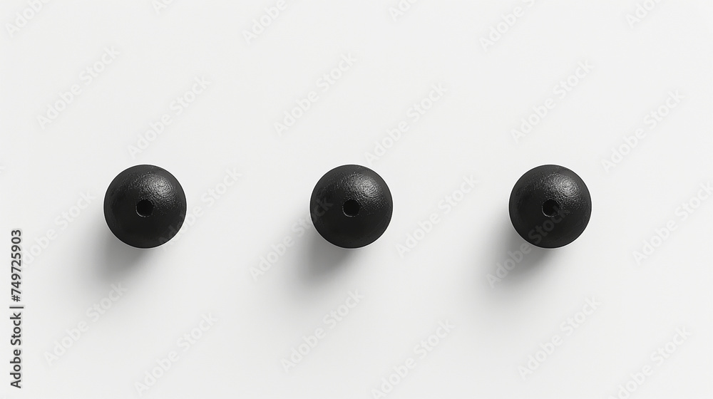 three black dots on white background, top view. Generative Ai. three black dots on white background, top view. Generative Ai.