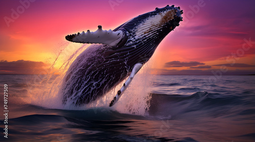 Dancing Dusk: The Majestic Leap of a Humpback Whale in the Twilight Sky