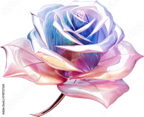 rose,holographic rainbow crystal shape of rose flower isolated on white or transparent background,transparency 