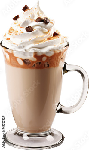 glass of hot cocoa with whipped cream isolated on white or transparent background,transparency 