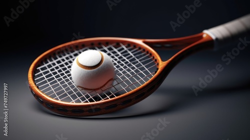 Photo of tennis racket and ball isolated on black