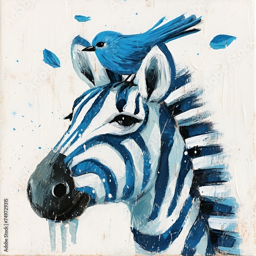 drawing of zebra with bird on its head photo