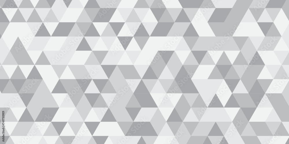 Obraz premium Abstract geometric white and gray background seamless mosaic and low polygon triangle texture wallpaper. Triangle shape retro wall grid pattern geometric ornament tile vector square element.