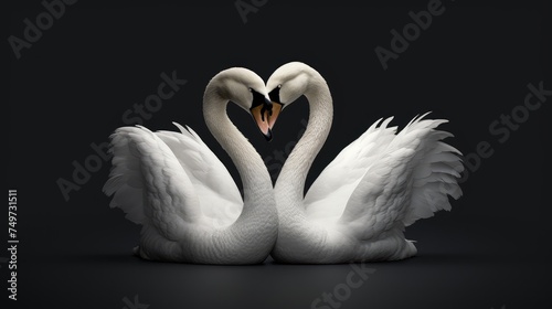 Romantic mood photo of two swan lovers.