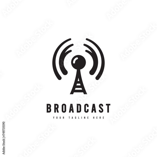 Broadcast logo in minimalist style. vector transmitter tower silhouette. Suitable for technology, broadcast or network logos.