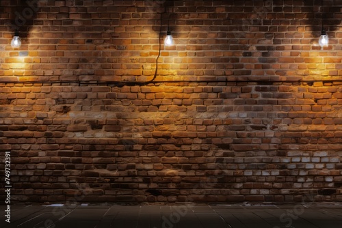Vintage brick wall illuminated by warm light in a cozy environment