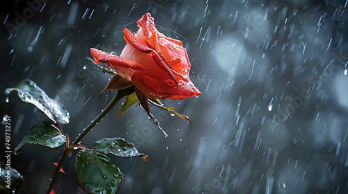 The delicate dance of love and toxicity, where acid rain falls gently on a rose, a poignant symbol of resilience