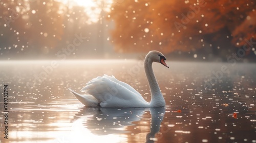 Fototapeta Naklejka Na Ścianę i Meble -  a crowd of beautiful white swans in the garden behind the house