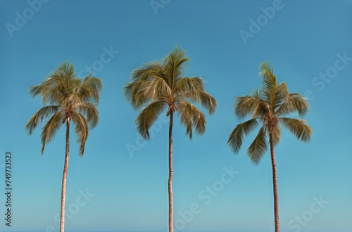 palm trees in the wind with a blue sky background