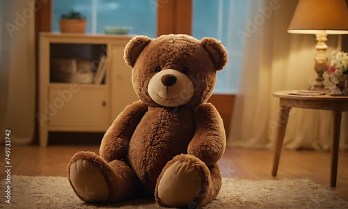 Photo of brown big teddy bear ai generative