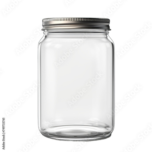 A blank glass jar with a metal lid and rubber gasket isolated on transparent background, png