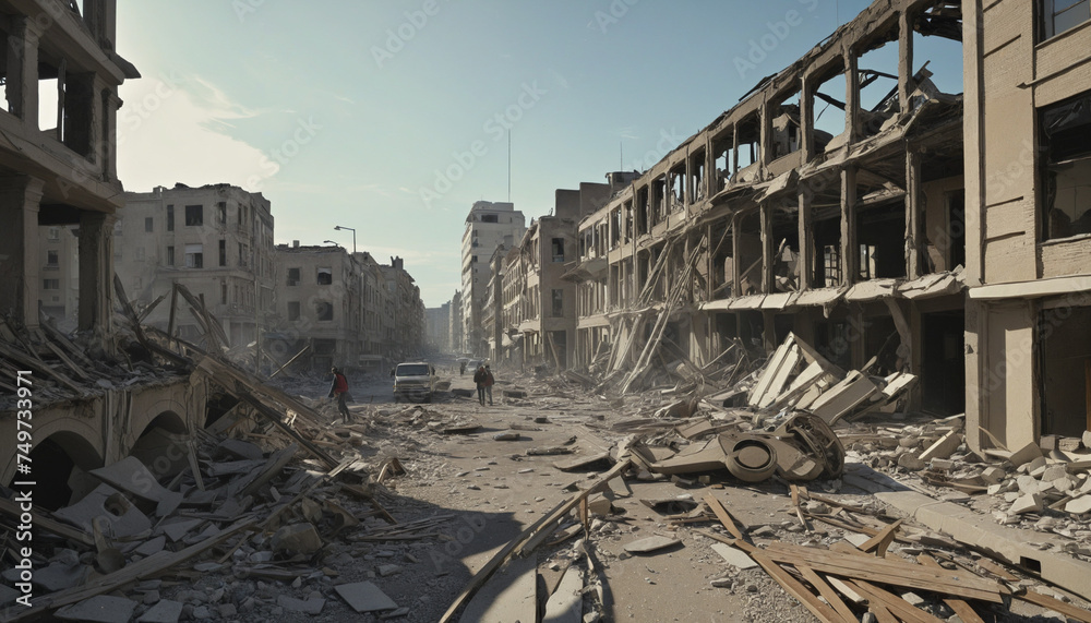 Empty ruins of city destroyed by war or natural disaster
