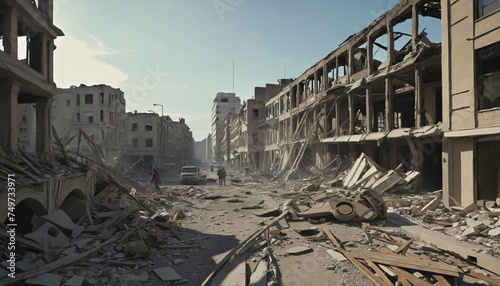 Empty ruins of city destroyed by war or natural disaster