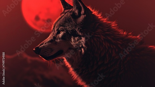 Photo of a wolf animal on a red background © andri